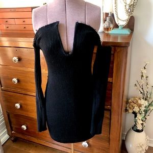Black ribbed sexy fitted dress